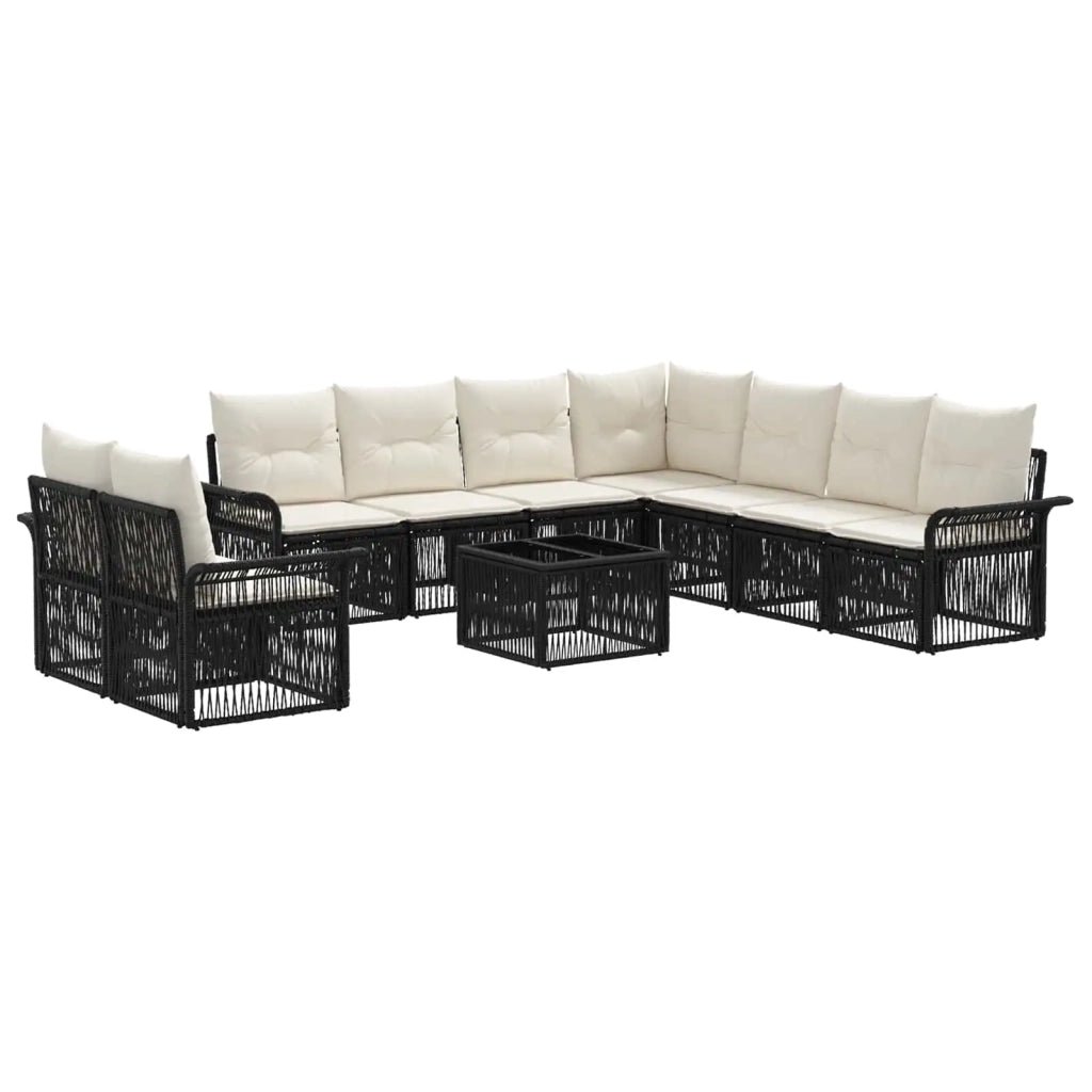 Set Divano da Giardino 10 pcs Nero polyrattan
