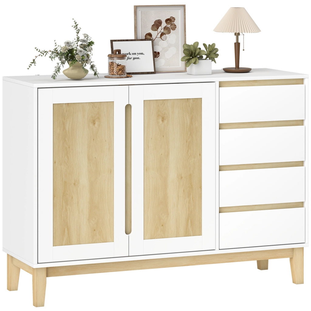 Mobile Buffet con 2 Ante e 4 Cassetti ¨C Xylo ¨C Bianco e Rovere 120x40x86 cm