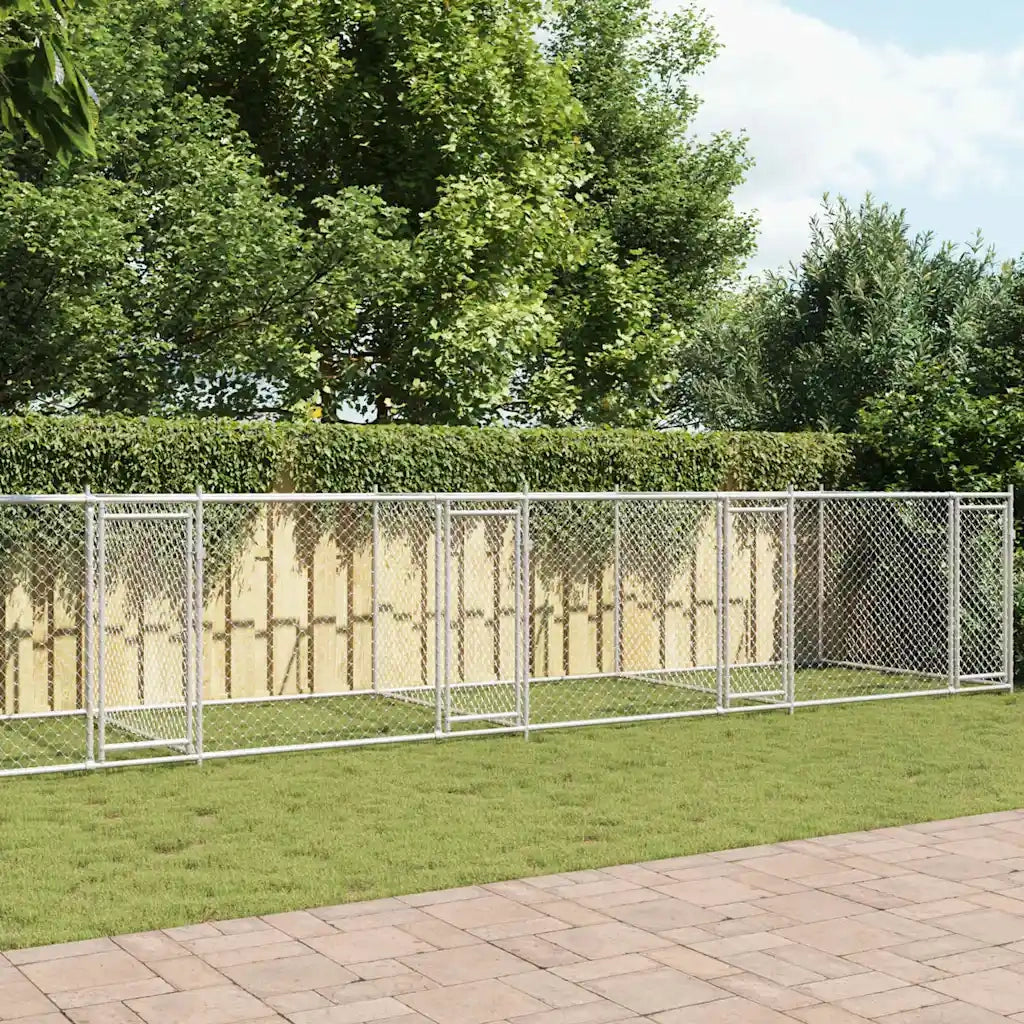 Gabbia per Cani con Porte Grigia 12x2x1,5 m in Acciaio Zincato 3209577