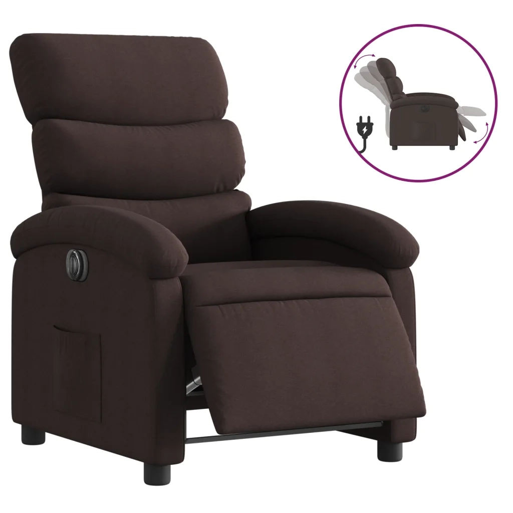 Poltrona | Sedia Relax Elettrica Reclinabile Marrone Scuro in Tessuto