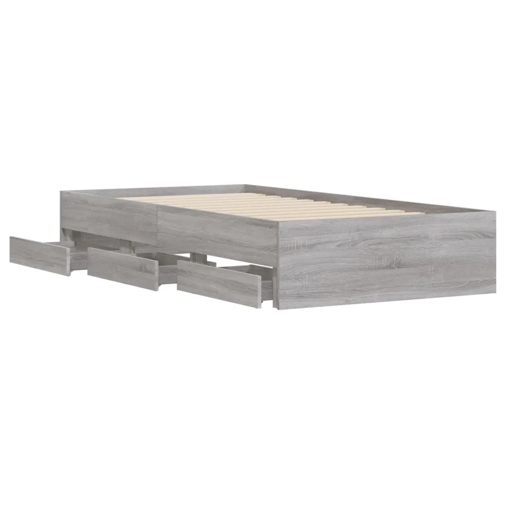 Letto singolo | Letto per adulti | Giroletto Cassetti Grigio Sonoma 100x200 cm Legno Multistrato