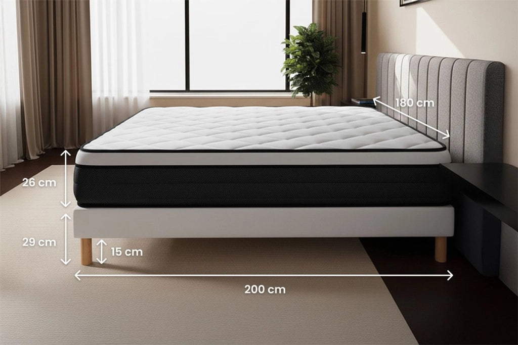 Pacchetto letto completo - Materasso 180x200cm + Box spring con doghe (kit) + 2 cuscini + Piumino - Suite