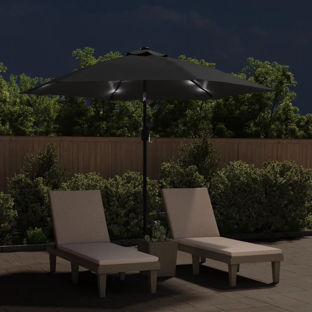 Ombrellone da Esterni con LED-Ombrello da giardino e Palo in Acciaio 300 cm Nero