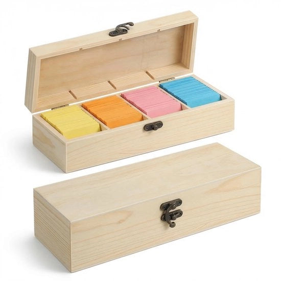 Cartelliere in legno con 4 celle - Cartellino per biglietti da visita - Cassetto di archiviazione per ufficio - Stile rustico - 25 x 9,5 x 6,5 cm