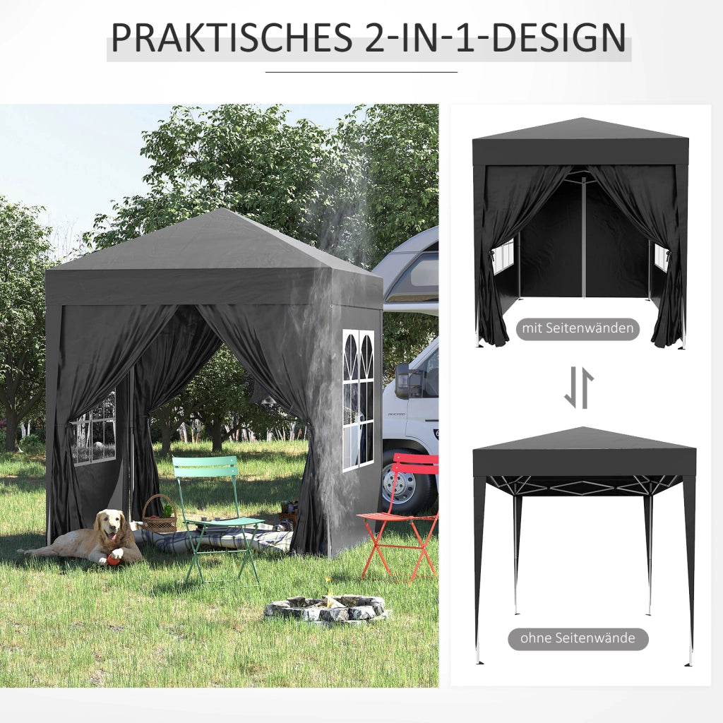 Gazebo 2x2m con 4 pareti laterali e finestre protezione UV tenda da giardino inclusa borsa da trasporto Oxford Black in acciaio