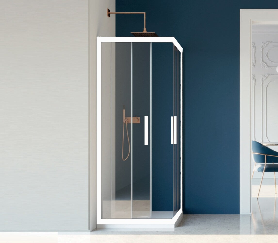 Box Doccia Colorato Cristallo 6 MM Trasparente Apertura Angolare Reversibile Colore Bianco - Misura: 80 x 80 x h200 cm 