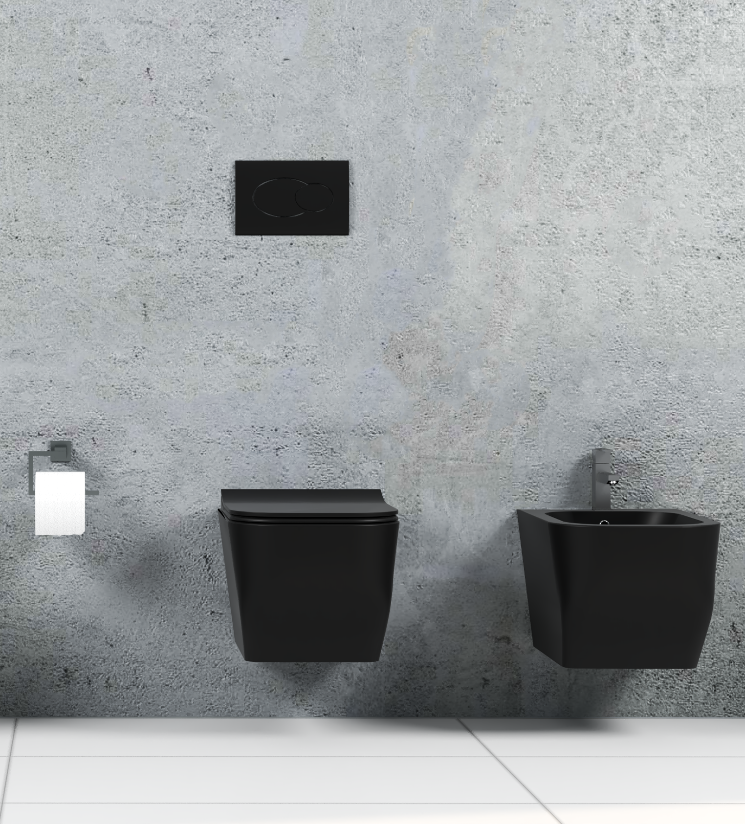 Coppia Sanitari Sospesi Rimless Senza Brida Serie New Edge Nero Opaco Coprivaso Soft-Close Incluso