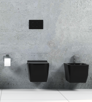 Coppia Sanitari Sospesi Rimless Senza Brida Serie New Edge Nero Opaco Coprivaso Soft-Close Incluso