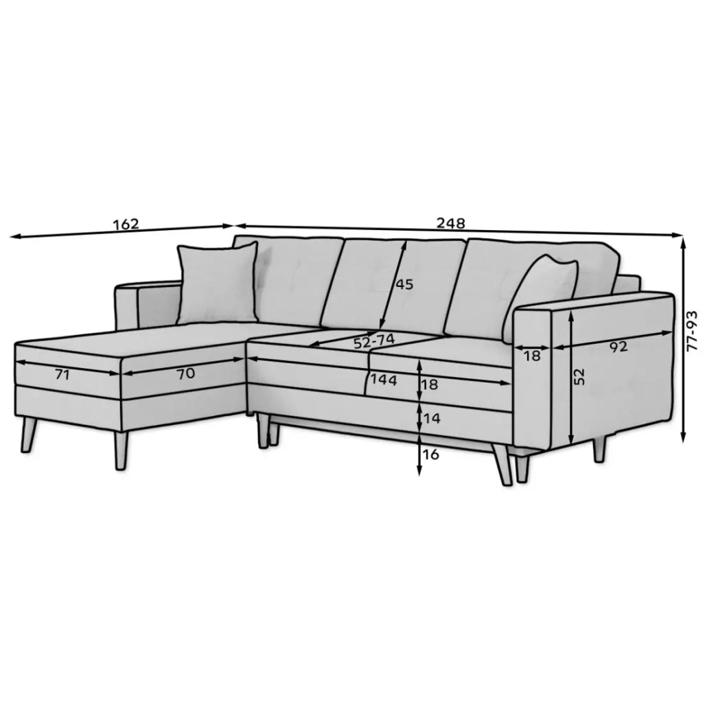 Divano ad angolo convertibile HASGARD 3 posti blu scuro 248x162 cm – con contenitore e piedi in legno