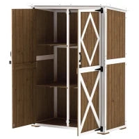 Capanno da Giardino in Legno di Abete con 2 Ripiani e 2 Porte, 116.5x57x159/167 cm, Marrone e Bianco