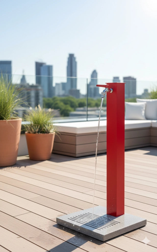 Fontana da Giardino con Rubinetto e Base in Cemento Belfer 42/QBM Rosso