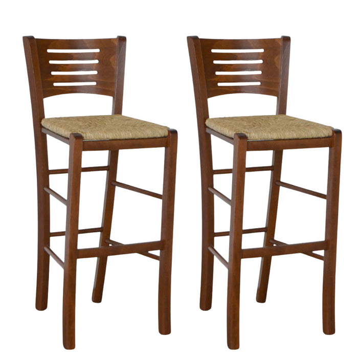 Sgabelli bar alti verona in legno noce scuro h 73 con seduta in paglia x 2