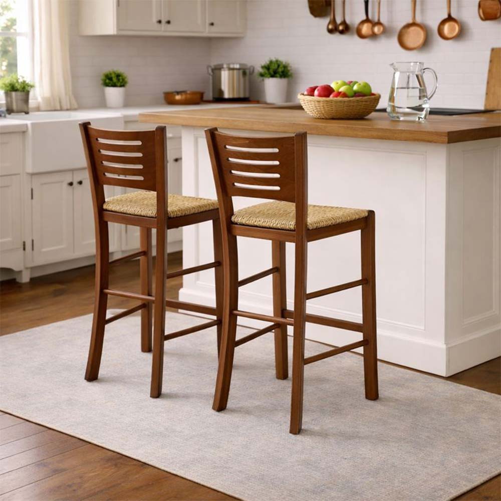 Sgabelli bar alti verona in legno noce scuro h 73 con seduta in paglia x 2