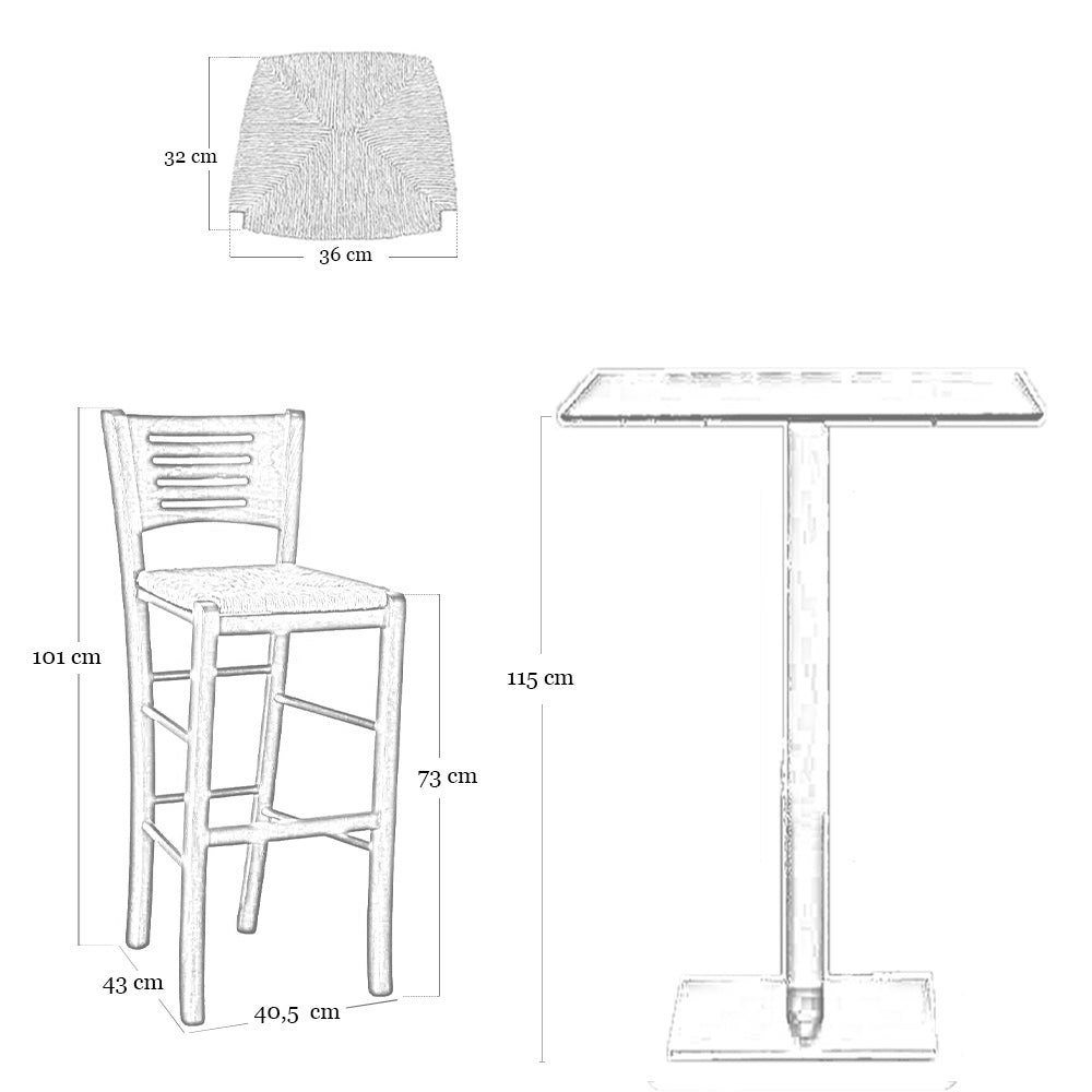 Sgabelli bar alti verona in legno noce scuro h 73 con seduta in paglia x 2