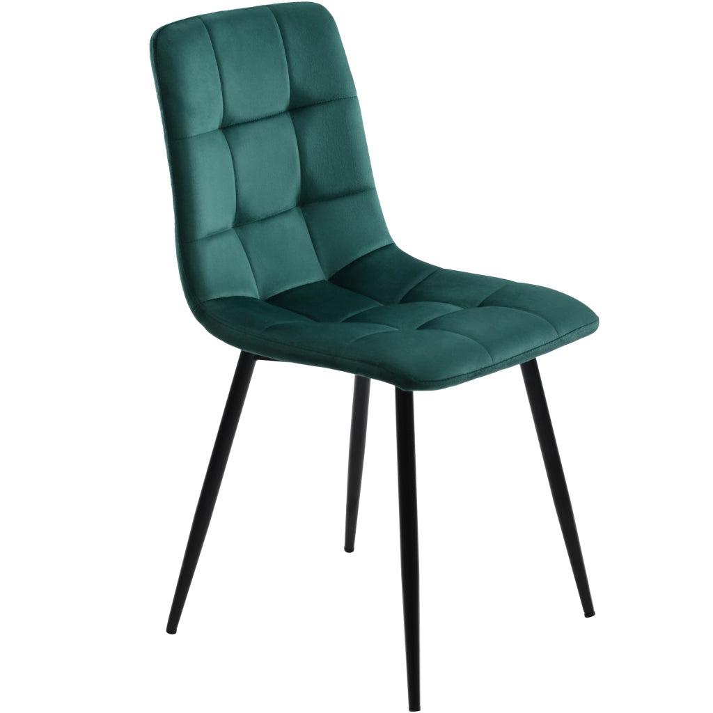 Set Tavolo da Pranzo Allungabile con 4 Sedie ¨C Xylo ¨C Piano Nero, Velluto Verde, Gambe in Metallo, 140x80 cm