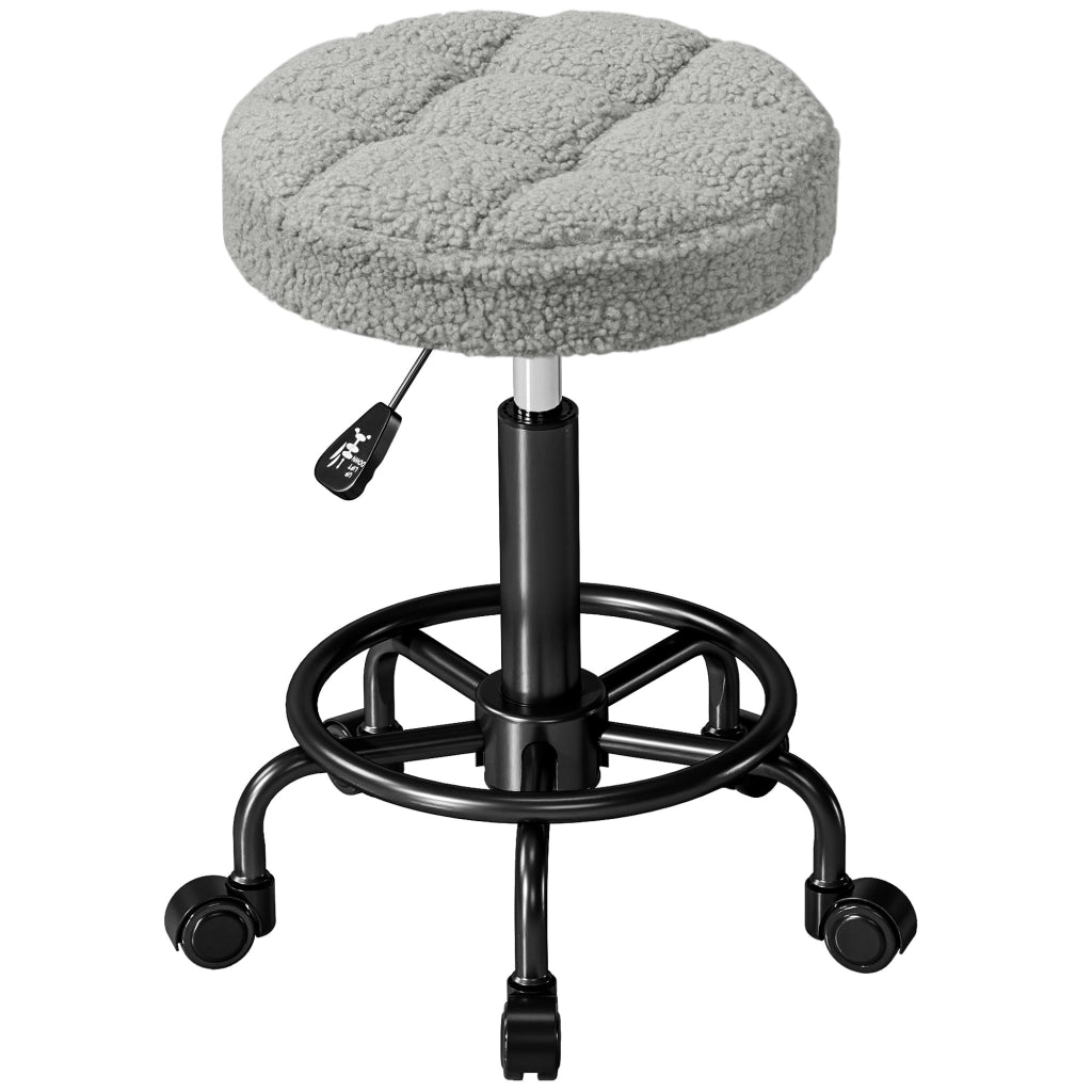 Sgabello Girevole con Ruote ¨C Zephmum ¨C Grigio Tessuto Altezza Regolabile 50-66 cm