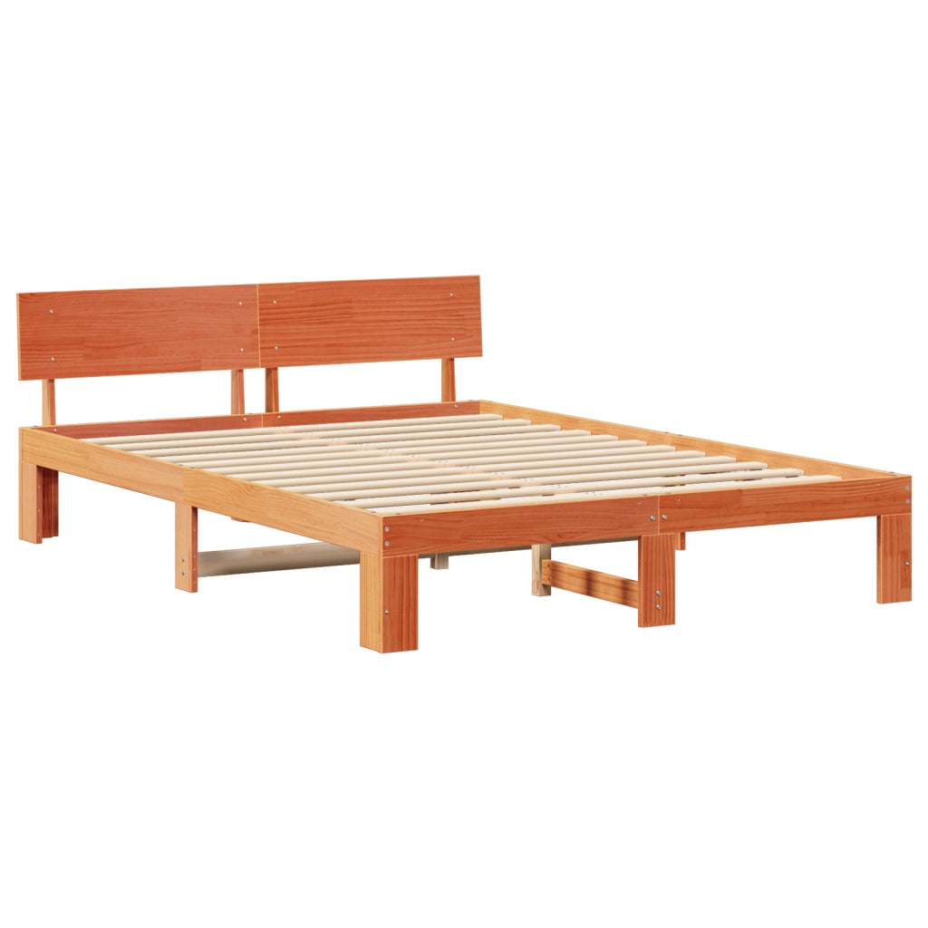 Struttura letto con testiera cerata marrone 160x200 cm in legno massello di pino