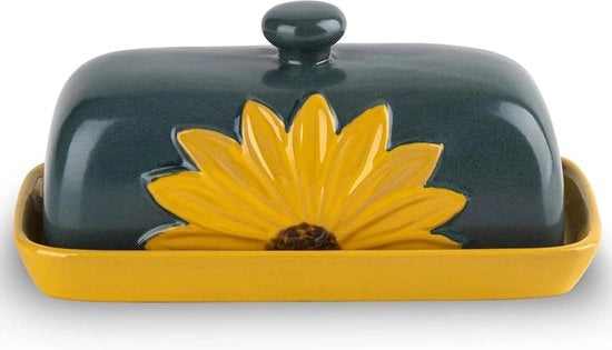 Schottetto Ceramico con Copertura a Fiamma - Contenitore per Burro Giallo e Servizio