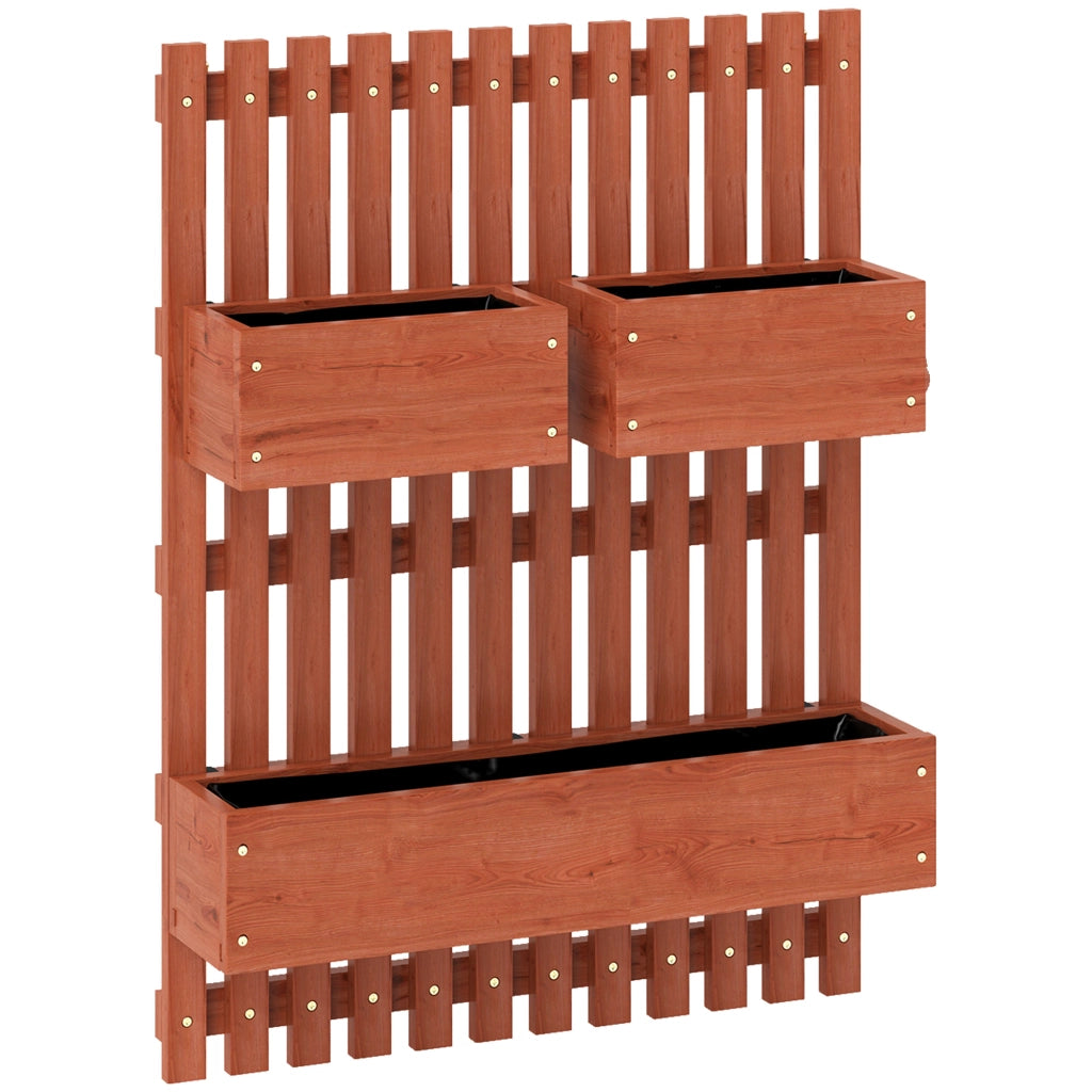 Fioriera Verticale a Doghe 60x16x80 cm con 3 Vasi Rimovibili in Legno di Abete Marrone