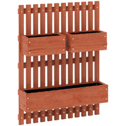 Fioriera Verticale a Doghe 60x16x80 cm con 3 Vasi Rimovibili in Legno di Abete Marrone