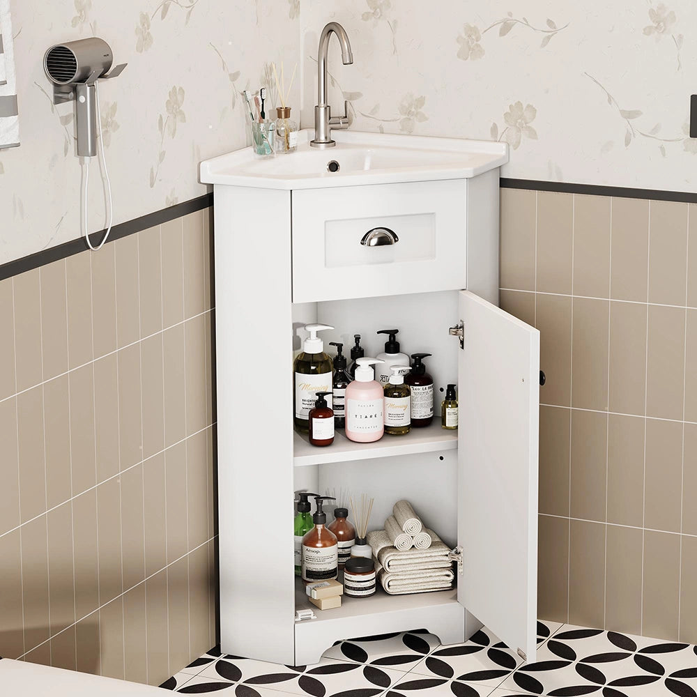 Armadio bagno compatto con lavabo - Xylo - MDF resistente all'acqua, ceramica