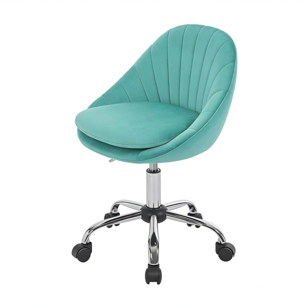 Sedia da ufficio 52x52 cm turchese velluto e metallo, altezza regolabile