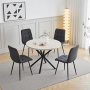 GrandCA HOME Set Tavolo e Sedie da Pranzo, 4 Sedie da Pranzo in Velluto a Coste Nero e un Tavolo da Pranzo Rotondo Moderno da 100 cm, adatti per Cucina e Soggiorno (Pietra di Grotta Gialla)
