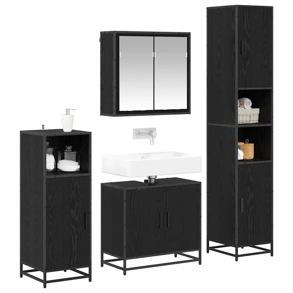 Set di mobili per il bagno 4 pcs Rovere Nero Legno multistrato 3402514