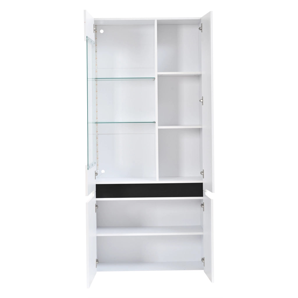 Vetrina 80x35x180 cm con LED Bluetooth in MDF bianca