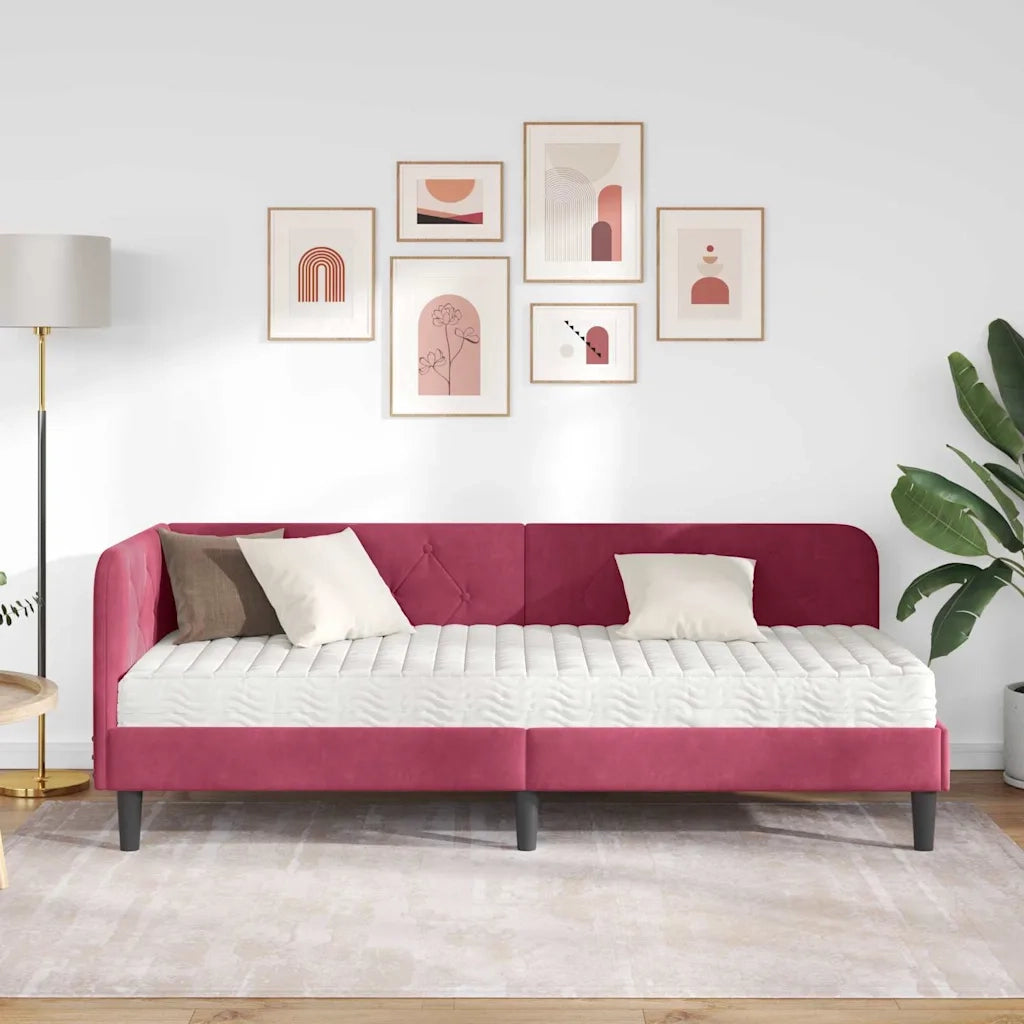 Cornice del letto ad angolo Rosso Vino 80 x 200 cm Velluto