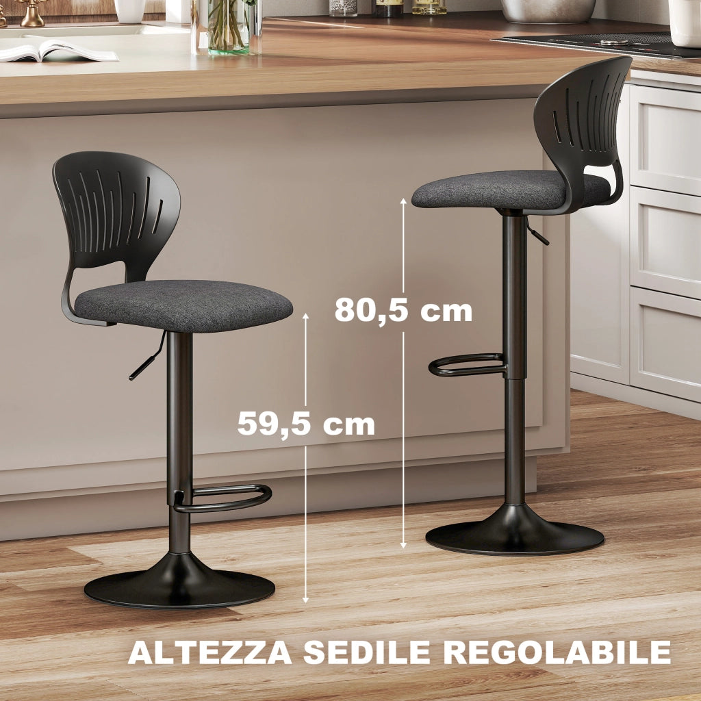 Sgabello da Bar con Poggiapiedi ¨C Xylo ¨C Tessuto Effetto Lino e Metallo Nero, 40.5x43x84-105 cm