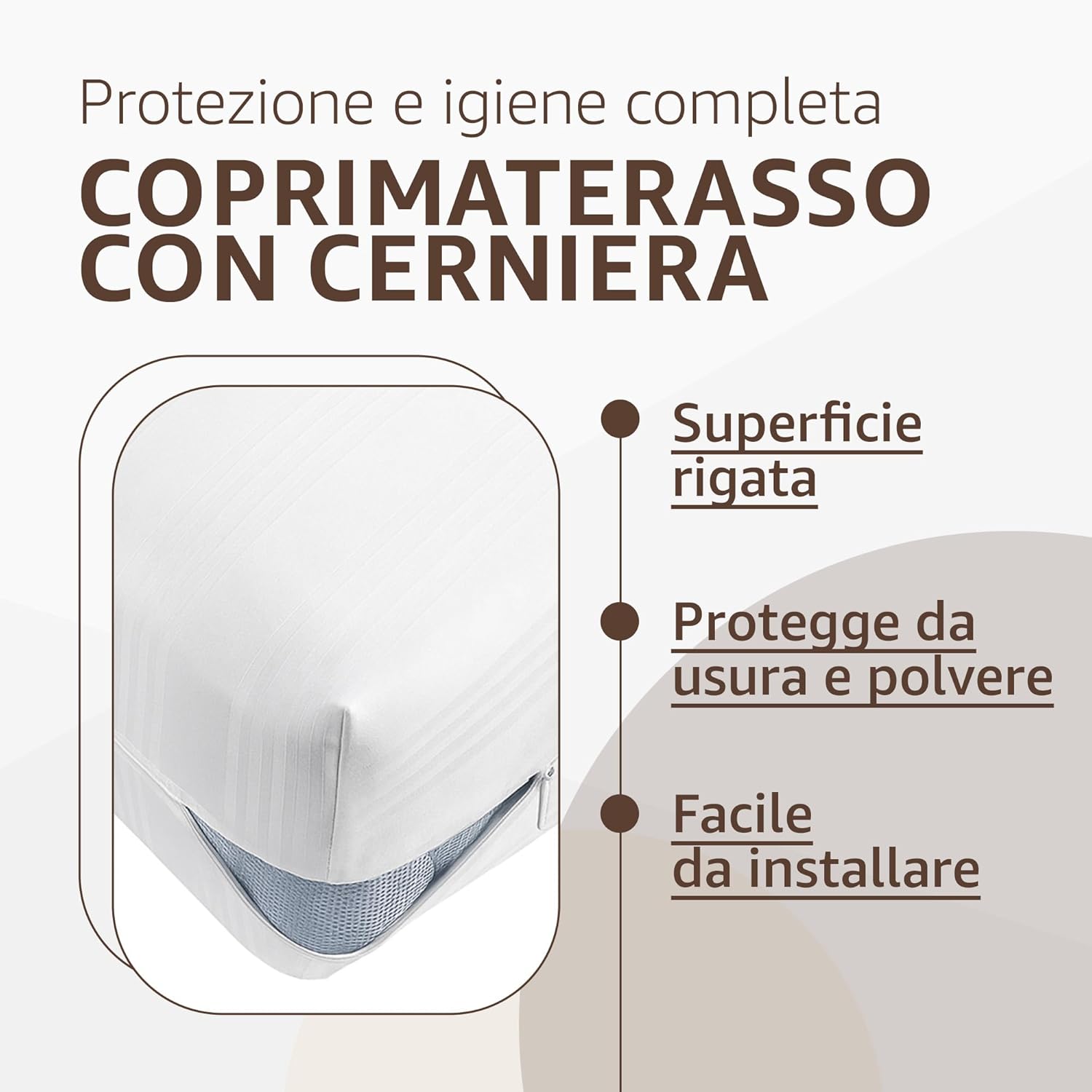 Coprimaterasso Matrimoniale in Cotone con Cerniera 160x190x25 cm - Antiacaro, Anallergico e Traspirante