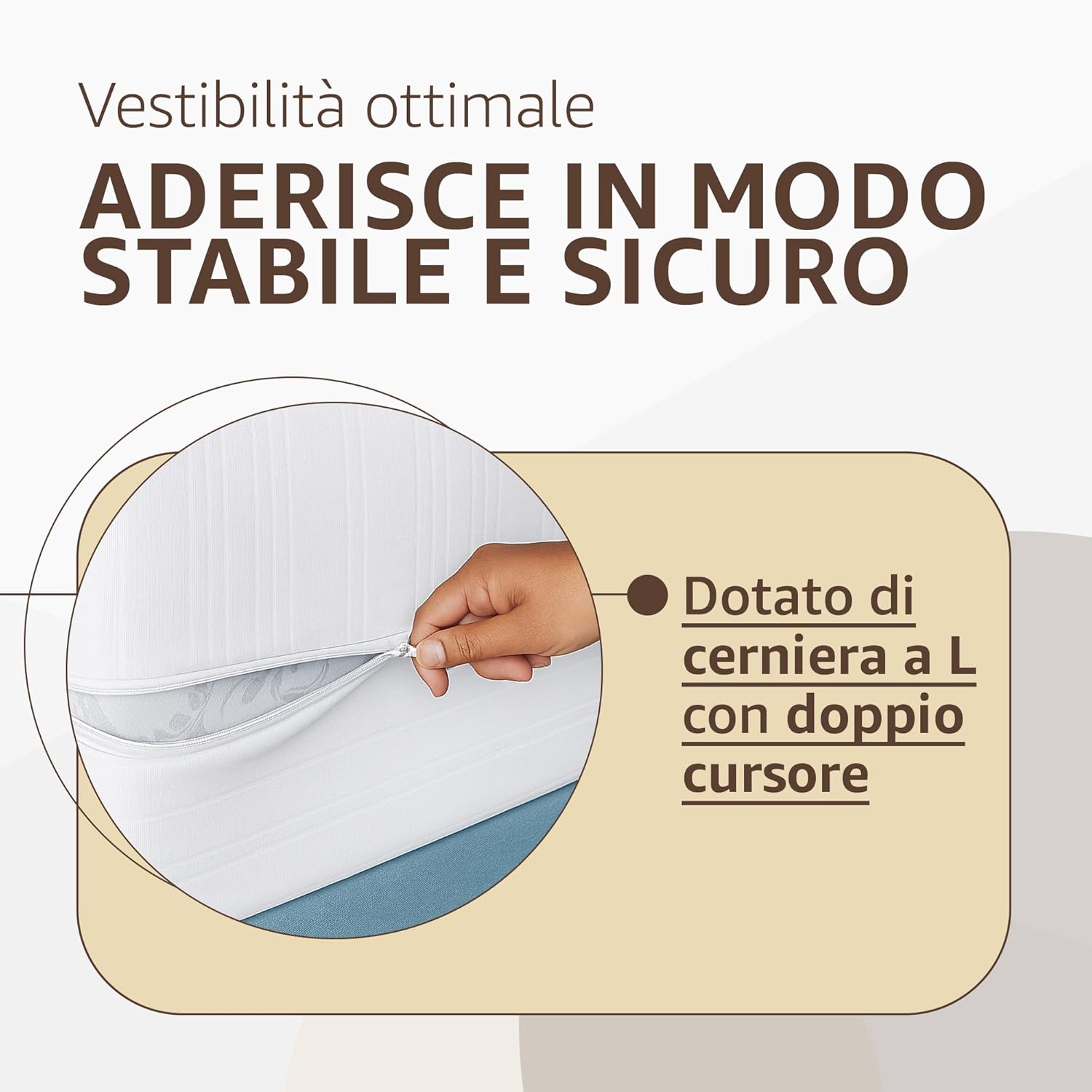 Coprimaterasso Matrimoniale in Cotone con Cerniera 160x190x25 cm - Antiacaro, Anallergico e Traspirante