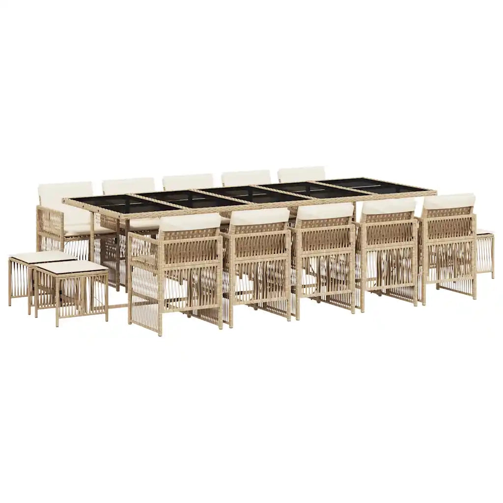 Set da Pranzo da Giardino 15 pz con Cuscini Beige in Polyrattan 3210994