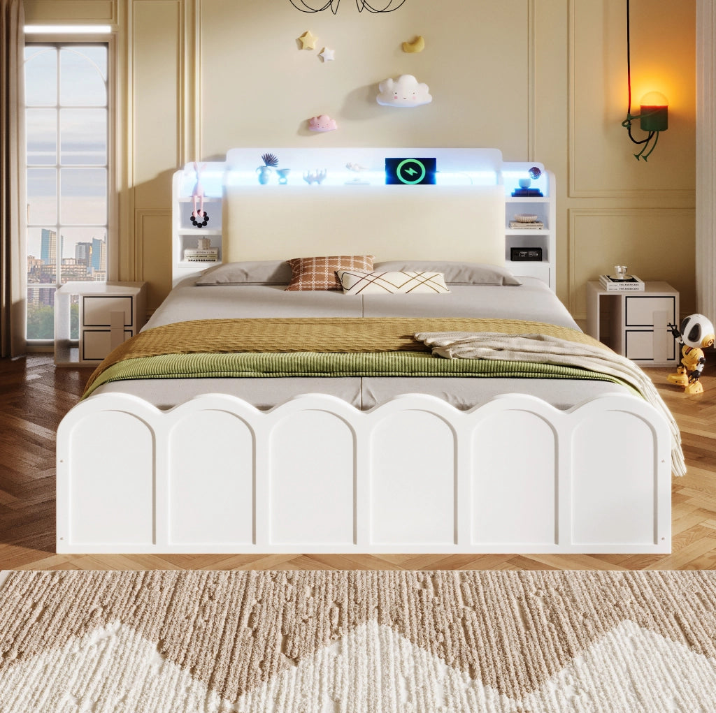 Letto 140x200 cm con vano idraulico, LED e porte USB-C