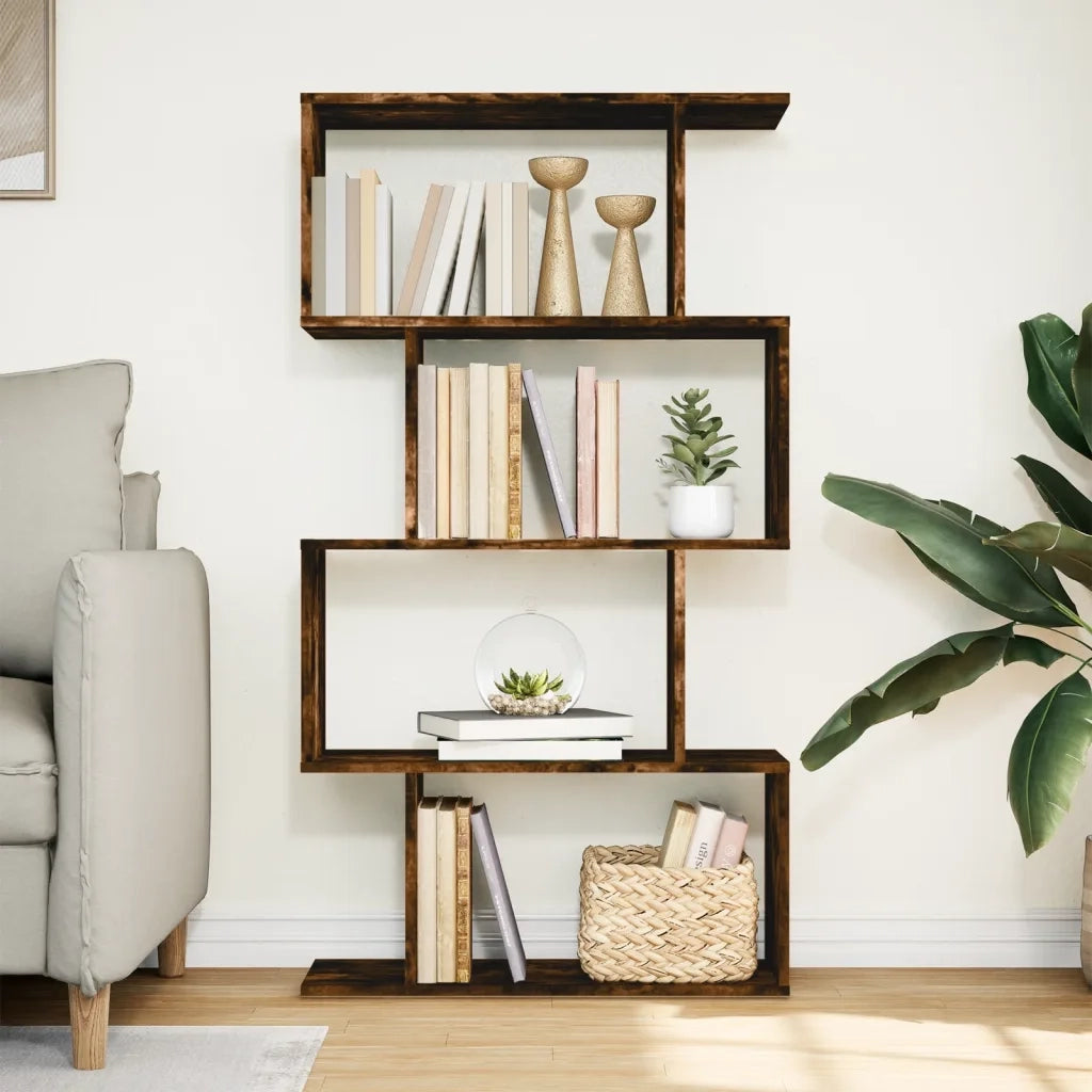 Libreria 4 Ripiani-Scaffale per Libri-Mobile di Stoccaggio Rovere Fumo 70x24x129 cm in Truciolato