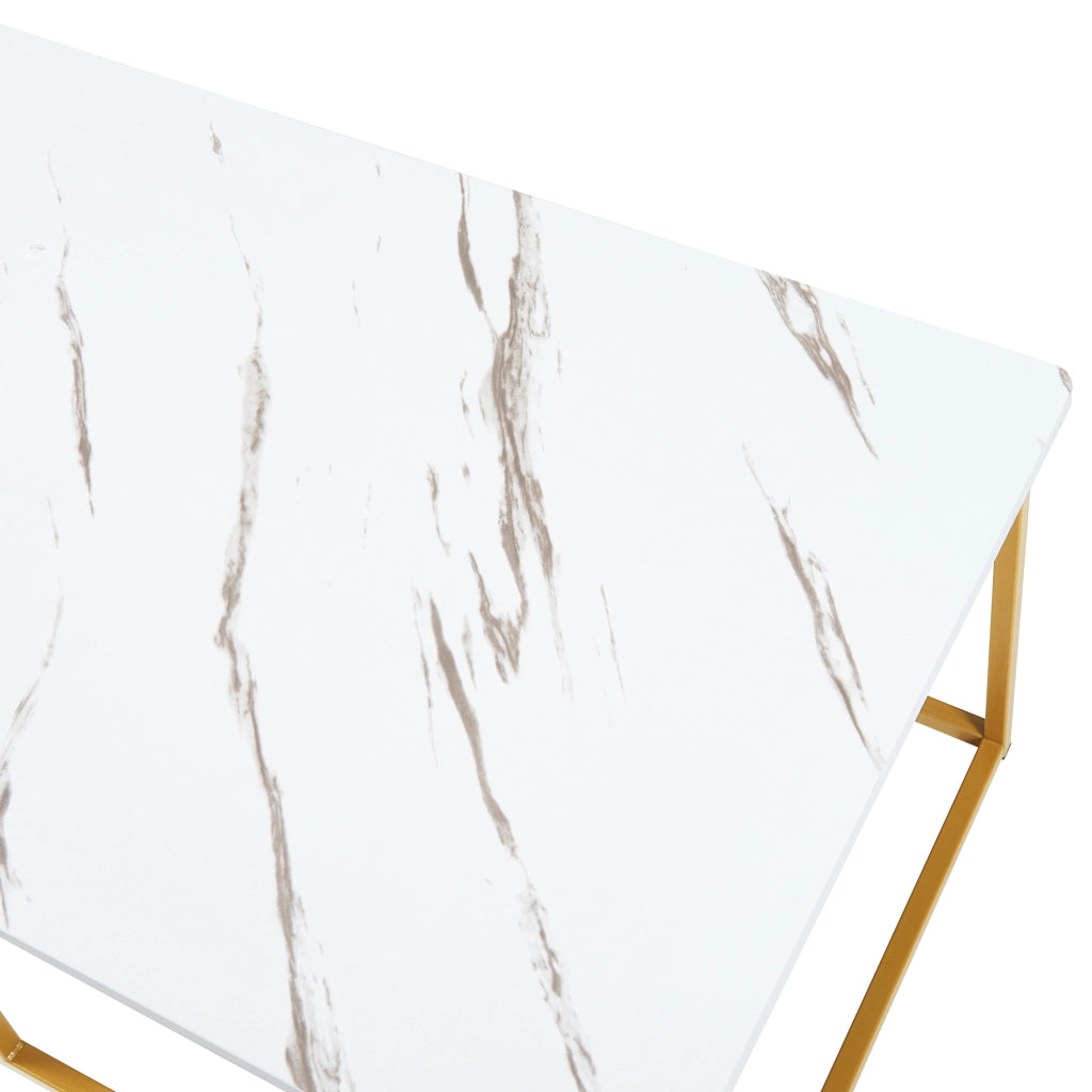 Tavolino Centrale da Salotto Raukurg con Ripiano 120 x 60 x 44 cm - Effetto Marmo Bianco / Dorato [en.casa]
