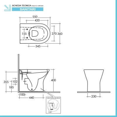 Sanitari filo muro Feeling rimfree in bianco matt con copriwc softclose