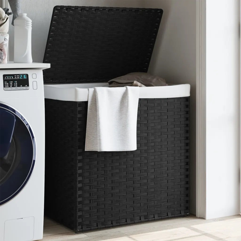 Cesto Portabiancheria 2 Sezioni Nero 53x35x57 cm Polyrattan 372037