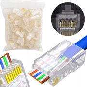 Connettori Passanti RJ45 6e EasyPass – 100 Pezzi | Categoria 6e | 8P8C | Compatibile con Cavi LAN UTP