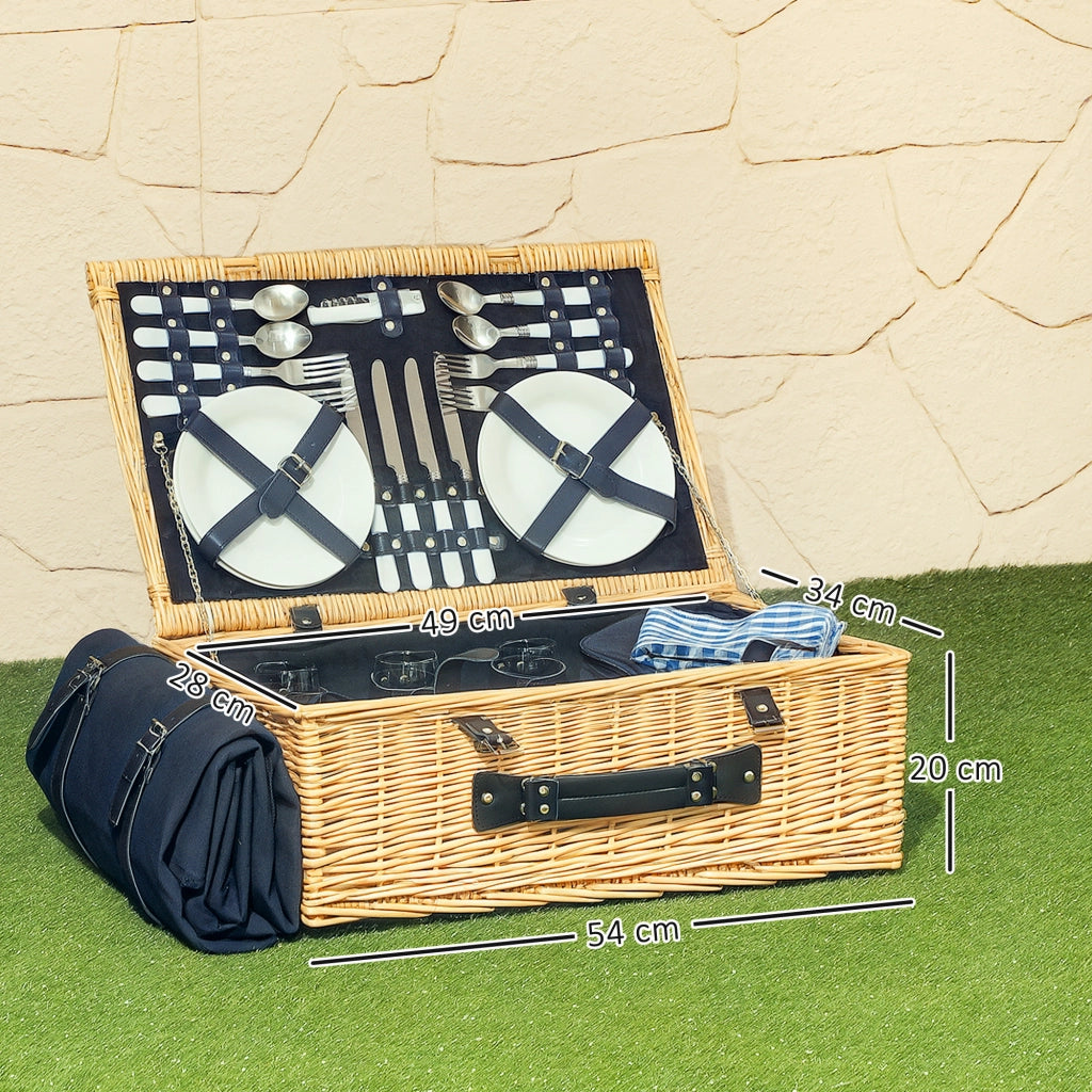 Cestino da Picnic in Vimini per 4 Persone ¨C zephmum ¨C Legno 54x34x20 cm