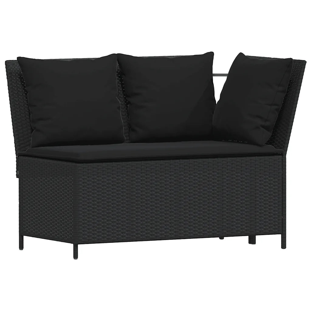 Set Divani da Giardino 4 pz con Cuscini Forma L Polyrattan Nero