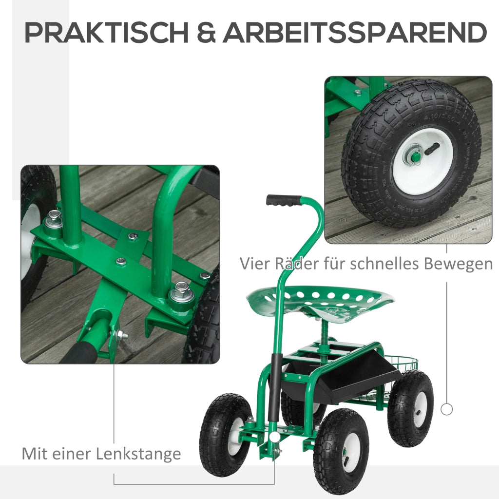 CARRELLO DA GIARDINO CON SEDILE GIREVOLE 81 x 44,5 x 46-59 cm Metallo Verde