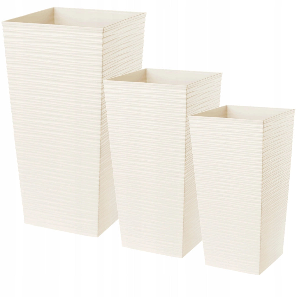 Set di 3 vasi da fiori KADAX, vasi da giardino + inserti, alti e grandi, color crema, 57+68+75 cm