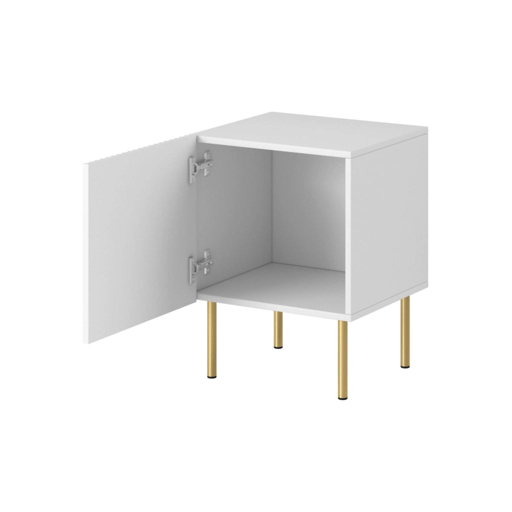 Set di 2 comodini Farini, Comò basso con anta battente e vano interno, Finitura effetto cannettato, 45x40 h51 cm, Bianco