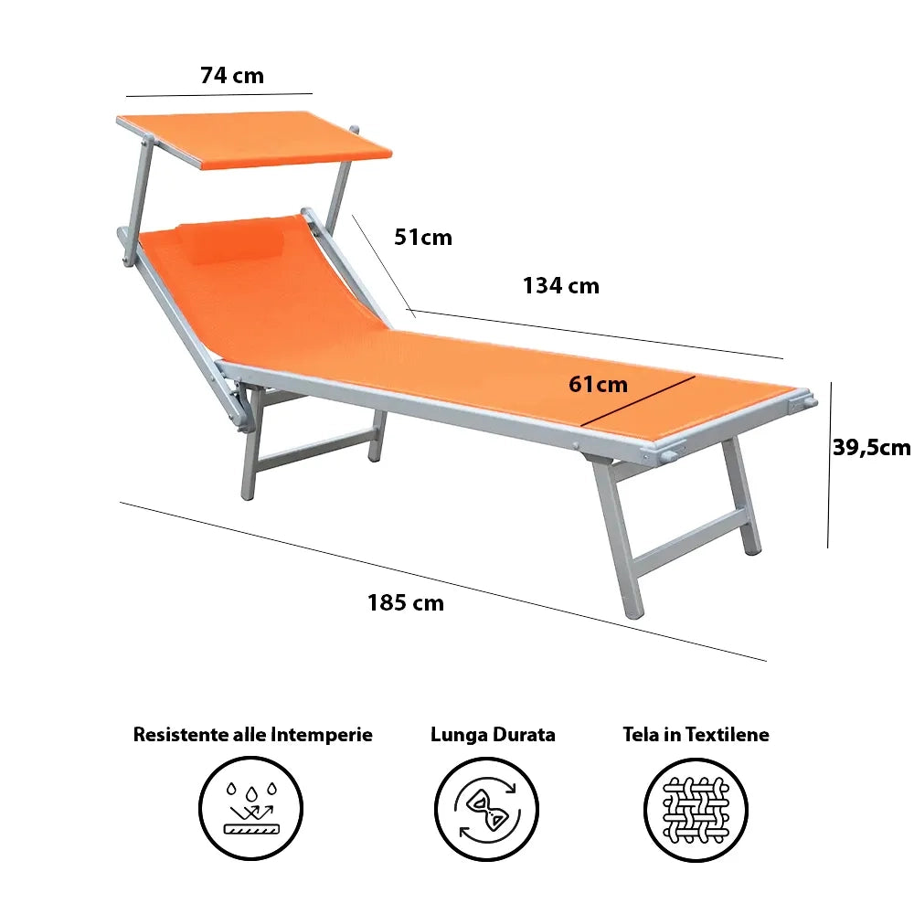 Tempo Style - Lettino Prendisole Terracotta con Parasole e telaio bianco