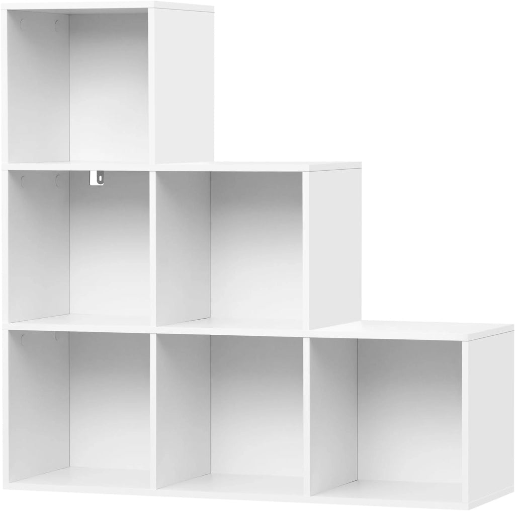 Libreria con 6 Cubi, Scaffale con Scomparti Aperti per Libri, Decorazioni, Piante, Legno Ingegnerizzato Bianco, Camera da Letto, Soggiorno, Ufficio, 90x30x90cm, SK061ws