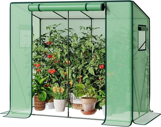 Serra Giardino con Copertura a Punta 200 x 77,5 x 170,5 cm con Finestra Protezione UV per Pomodori Frutta Fiori Piante Cortile Esterno Verde