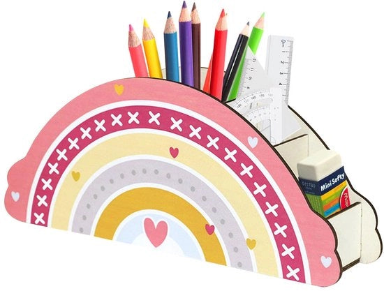 Organizzatore di Scrivania per Bambini con 5 Compartimenti, Registrello per Ufficio, Organizzatore per Matite in Legno, Cassettino per Matite e Pennarelli per Scrivania di Casa