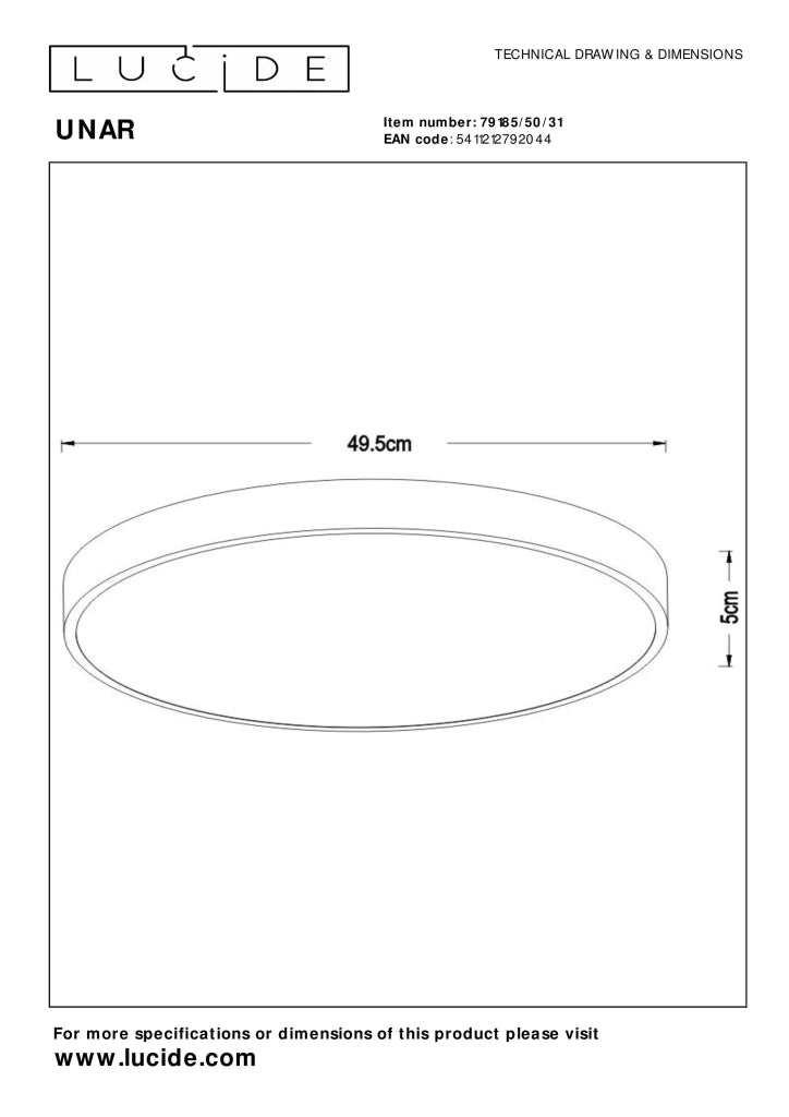 Plafoniera LED Lucide UNAR rotonda bianca 49,5cm 36W